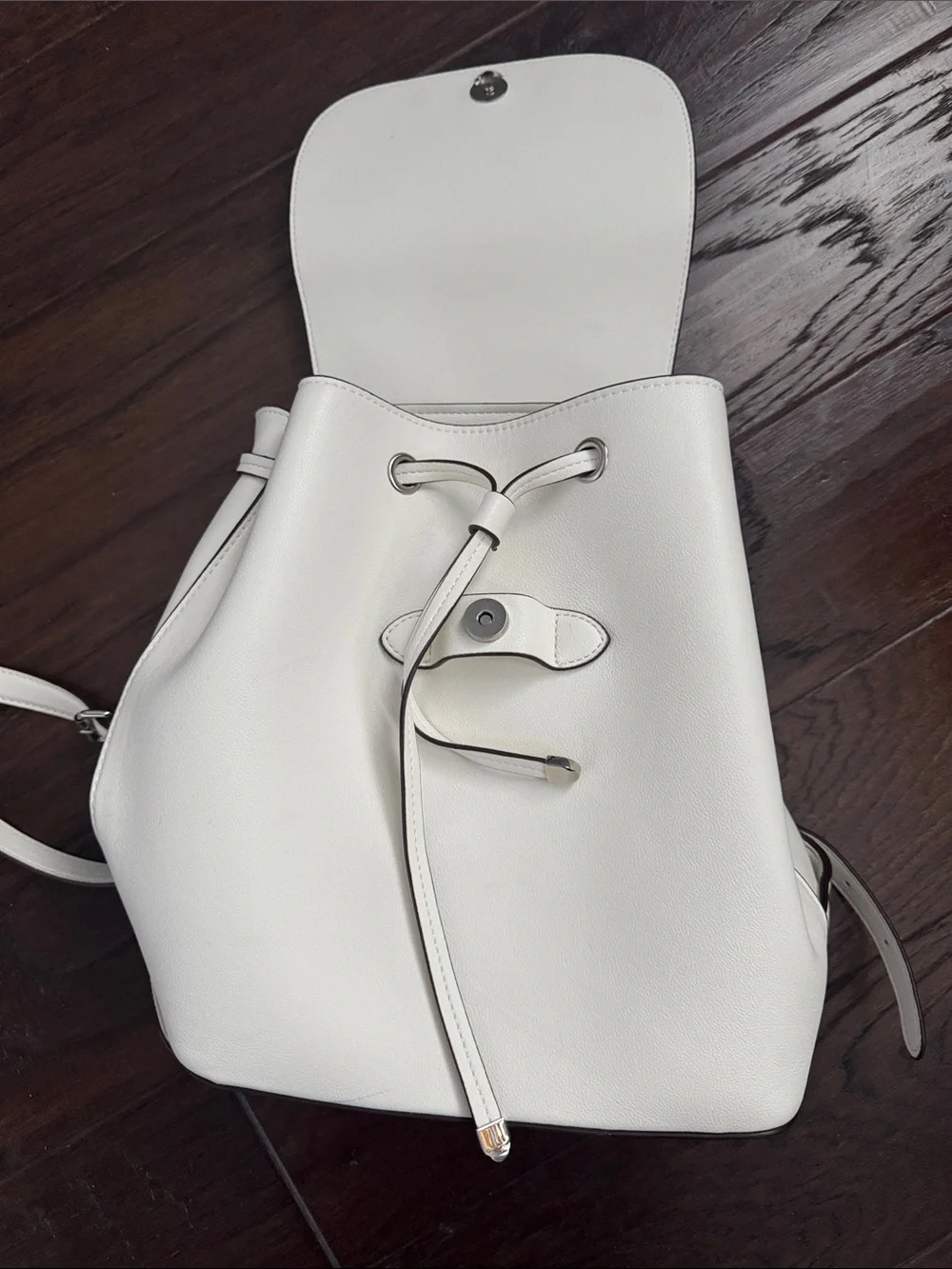Chaps White Structured Leather Backpack